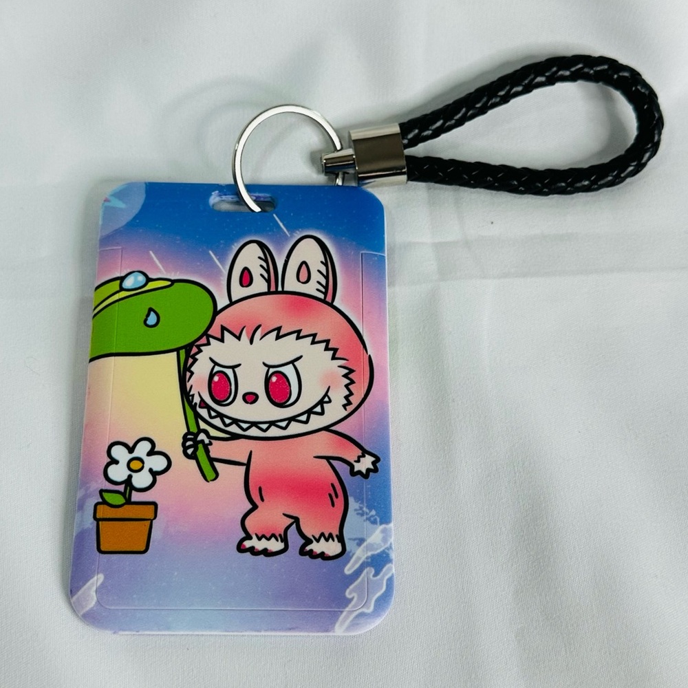 Labubu The Monsters PINK LABUBU Badge Holder & ID Holder Wristlet & Key Chain